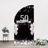 Aperturee - Aperturee Silver Glitter Balloon 50 Birthday Half Moon Arch Backdrop